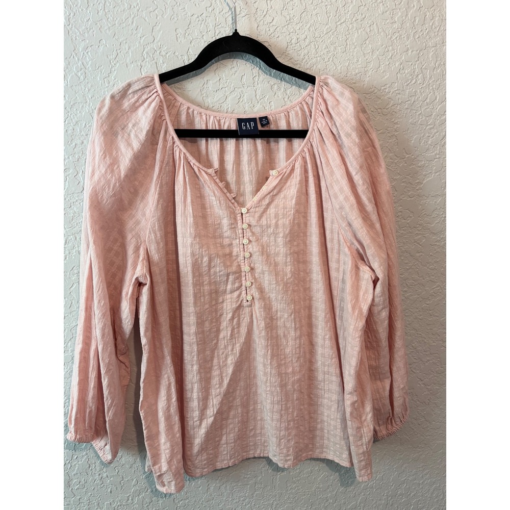 GAP Pink Cotton Gauze Peasant Blouse XL Cottagecore Boho Henley Top
